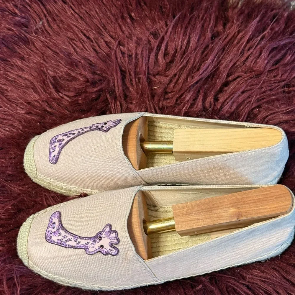 Kate Spade Beige Giraffe Embroidered‎ Espadrilles Sz 9B